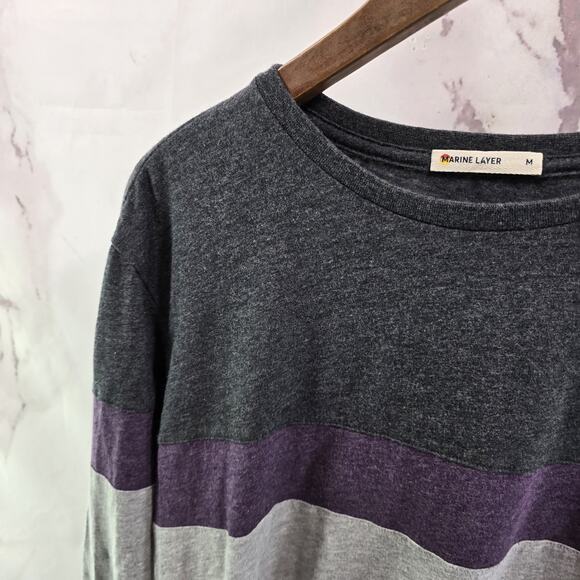 Marine Layer T Shirt Mens Medium Long Sleeve Crew Neck Gray Purple Stripe - Picture 2 of 13